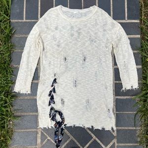 JTANIB Distress Long Sleeve Dress Cream